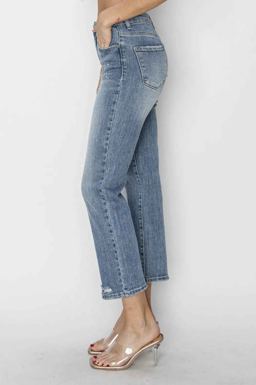 RISEN Full Size High Waist Distressed Cropped Jeans - kinko