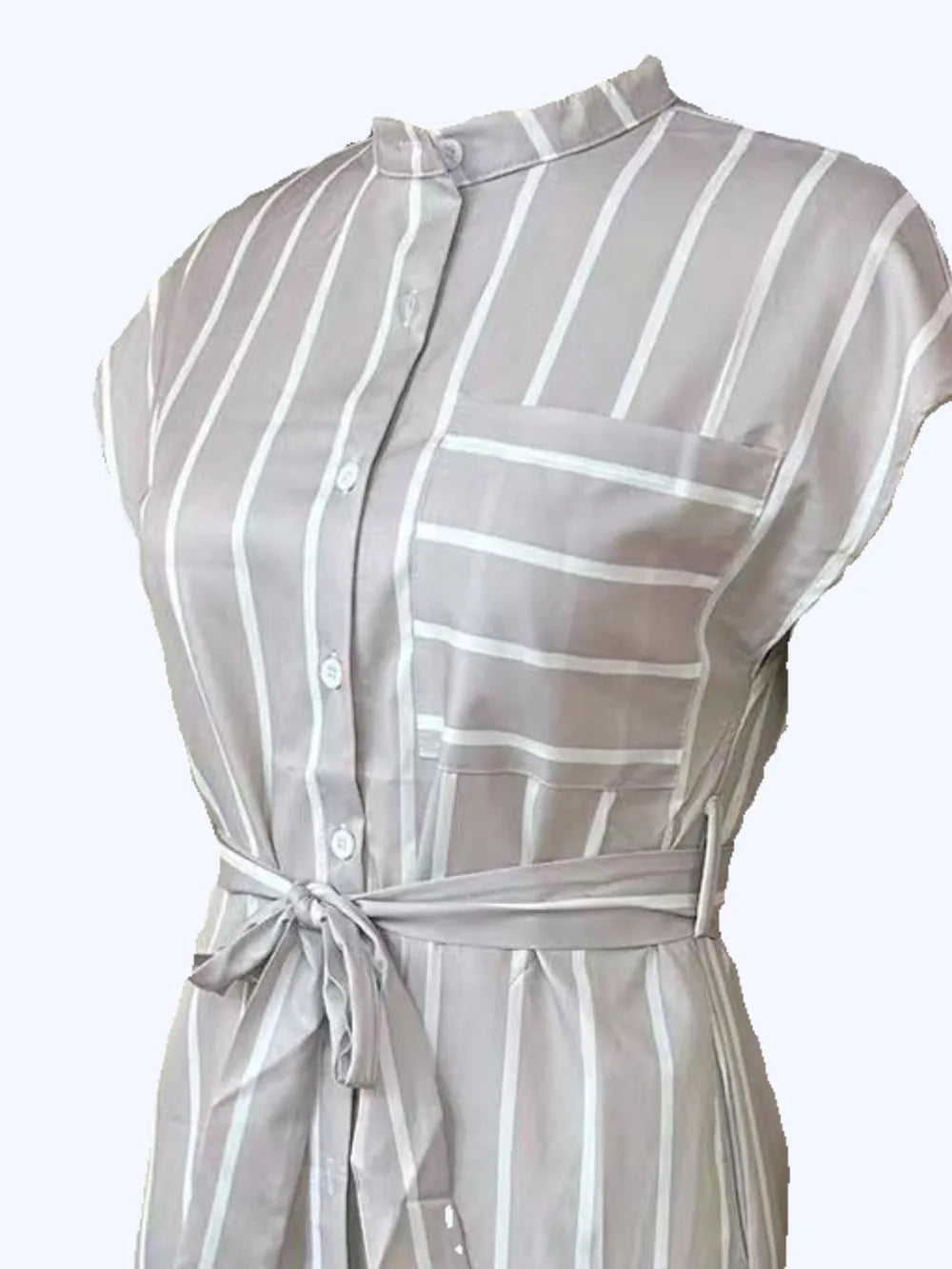 Striped Tie Waist Short Sleeve Dress - kinko
