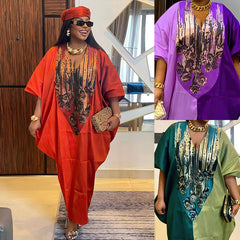 Ethnic Style Loose Plus Size Color-matching Dress - kinko