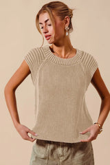SO ME Mineral Washed Raglan Sleeveless Sweater Top - kinko