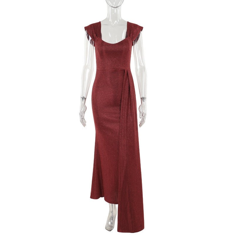 Slim Fit Thin And Glittering Vest Long Dress - kinko