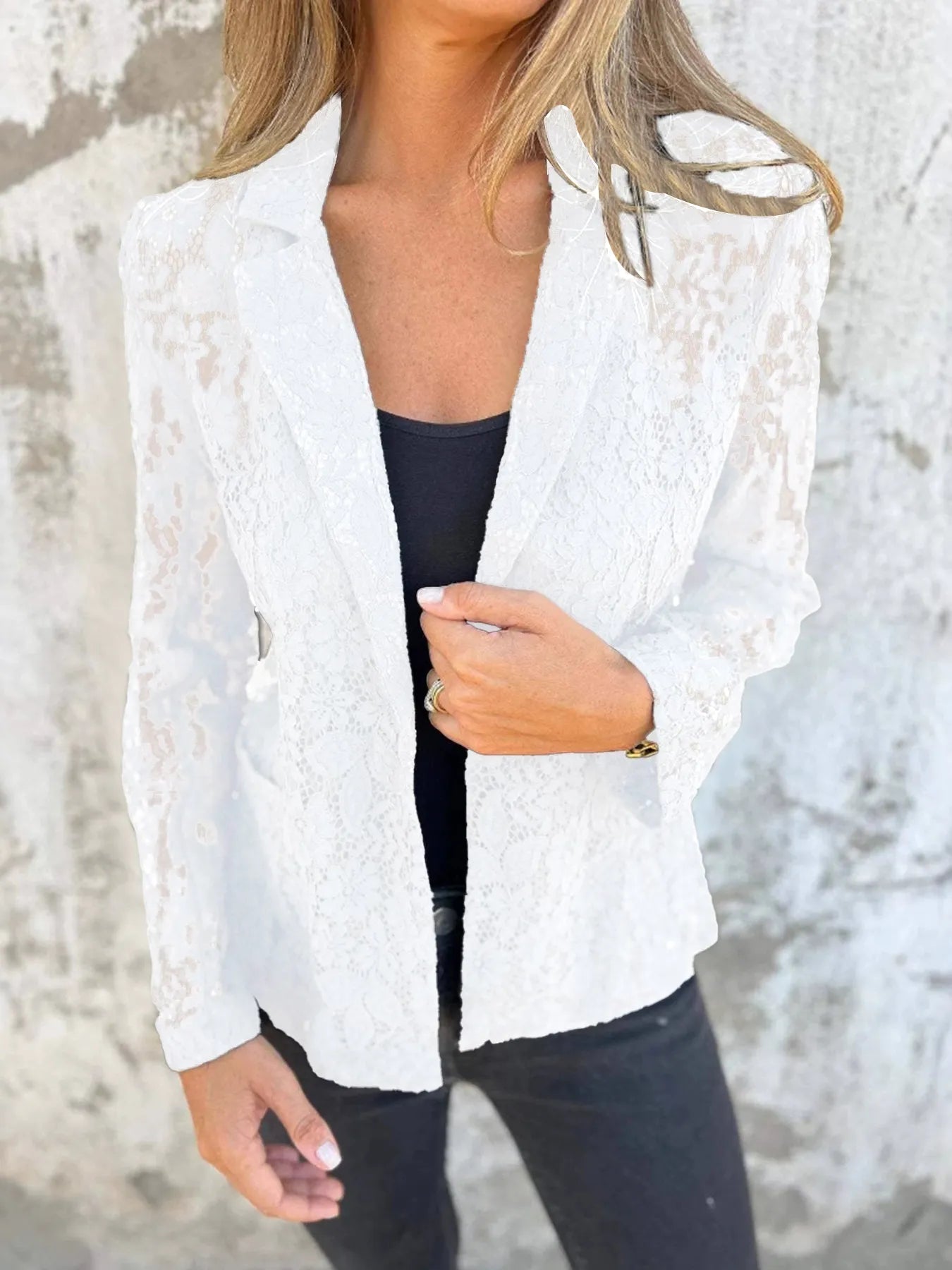 Full Size Lace Open-Front Blazer Plus Size - kinko