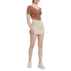 Drawstring High Top Sports Short Skirt Women's Running Anti-exposure Yoga Shorts - kinko