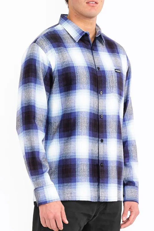 WEIV Men's Full Size Plaid Long Sleeve Flannel Shirt Plus Size - kinko