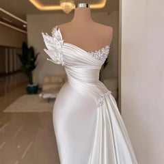 White Graceful Satin Simple Lightweight Wedding Dress Long Dress - kinko