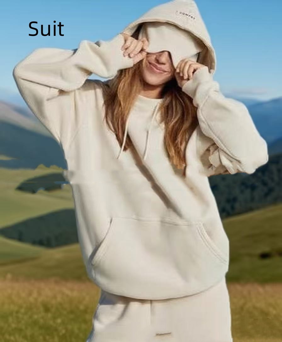 Solid Color Pullover Long Sleeve Sweater Suit - kinko