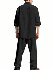 Men's Full Size Button Up Shirt and Pants Set Plus Size - kinko
