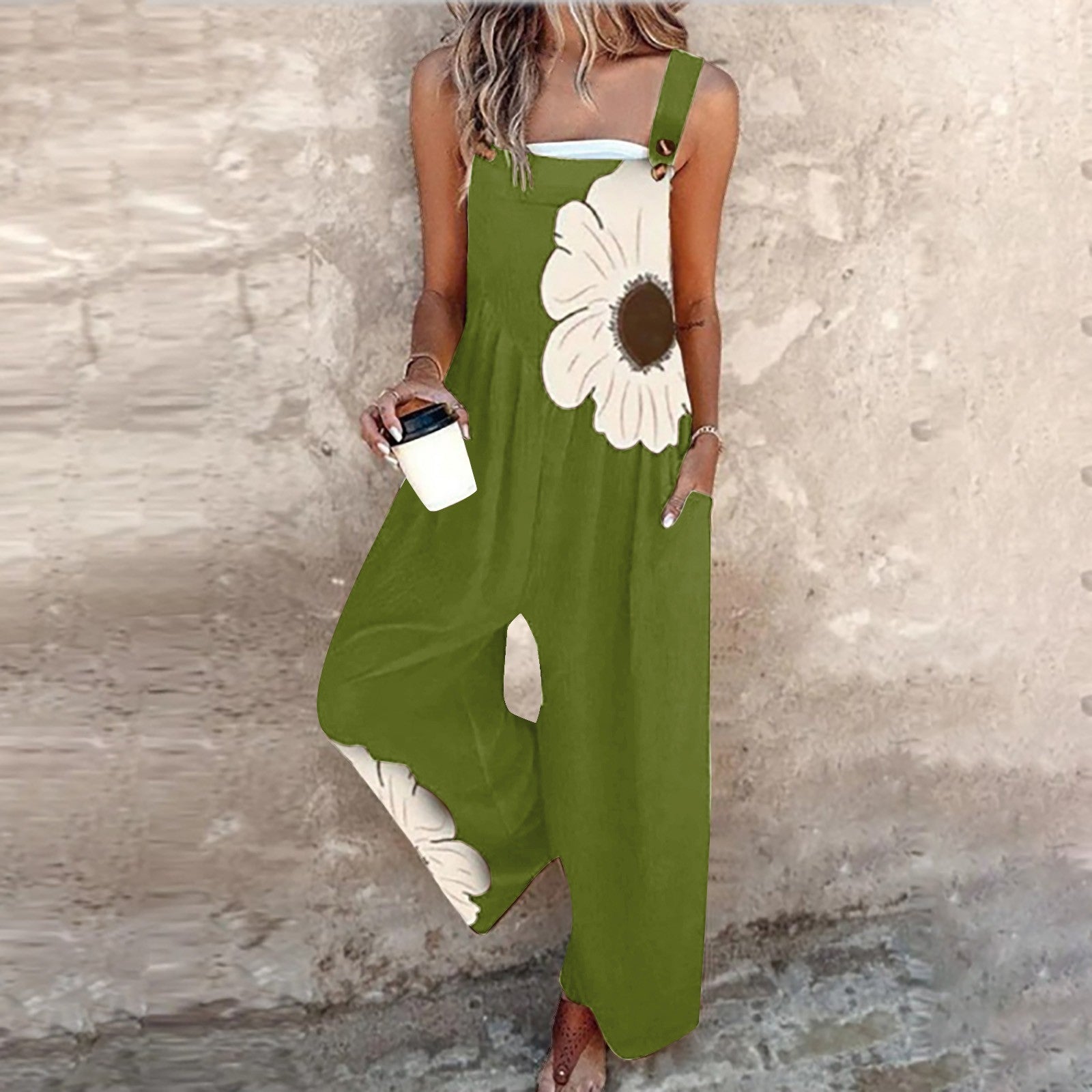 Women's Vintage Print Loose Sleeveless Jumpsuit - kinko