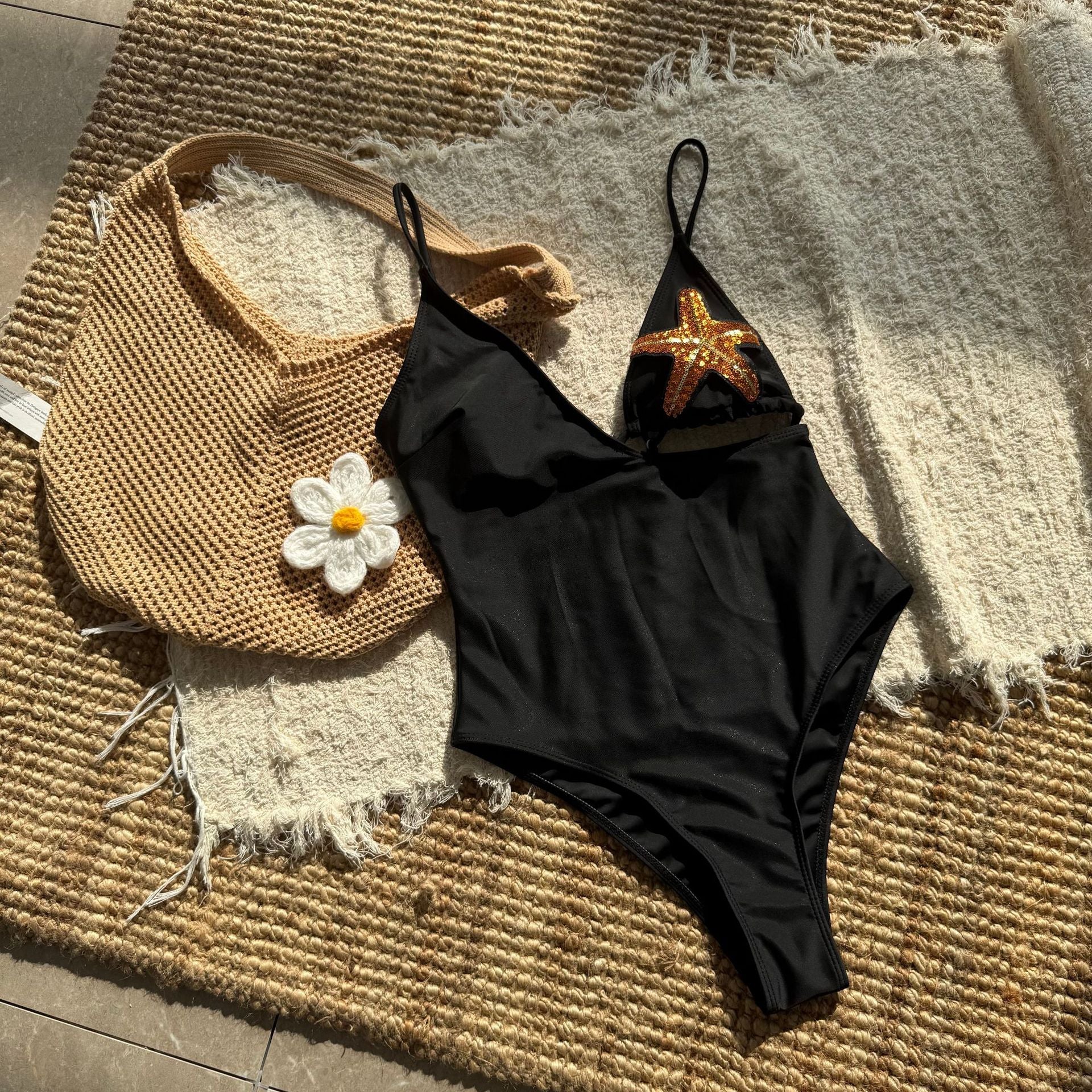 Sexy One Piece Swimsuit Women Solid Color Five Pointed Star Swimsuit - kinko Global Holdings inc