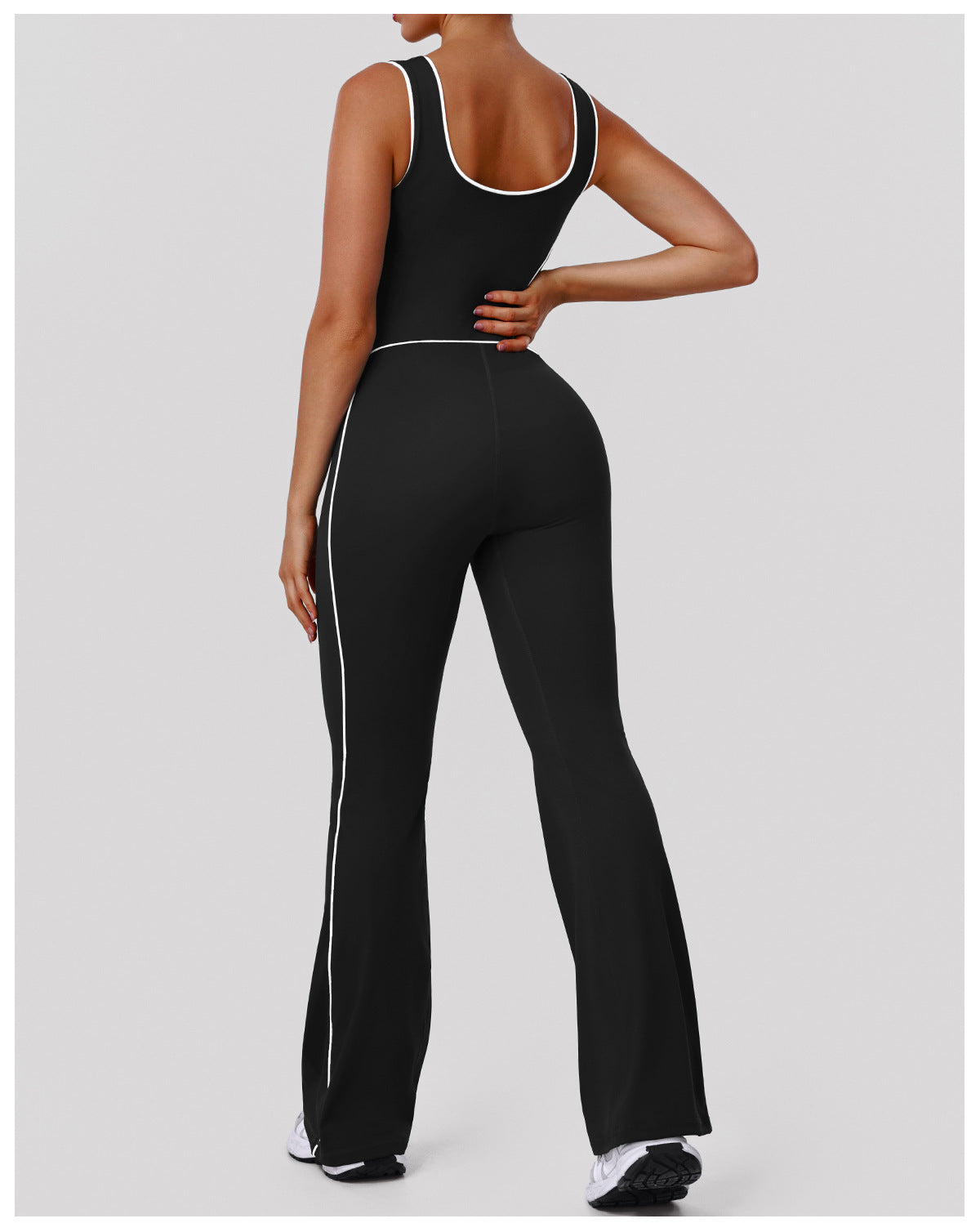 Hollow Out Cutout Contrast Color Shaping Yoga Bodysuit Peach Hip Micro Pull Jumpsuit Fitness Sportswear with Pad - kinko Global Holdings inc