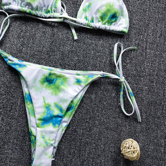 Bikini mit farbenfrohem Print, sexy Schnürung, doppelseitigem Stoff, Damen-Badeanzug