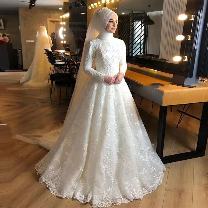 Long Sleeve White Dignified Wedding Dress - kinko