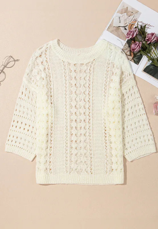 Hollow Out Drop Shoulder Sweater - kinko