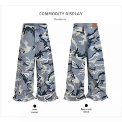 Snow Camouflage Blue Men's And Women's Jeans - kinko