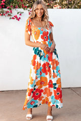 Smocked Printed Square Neck Dress - kinko