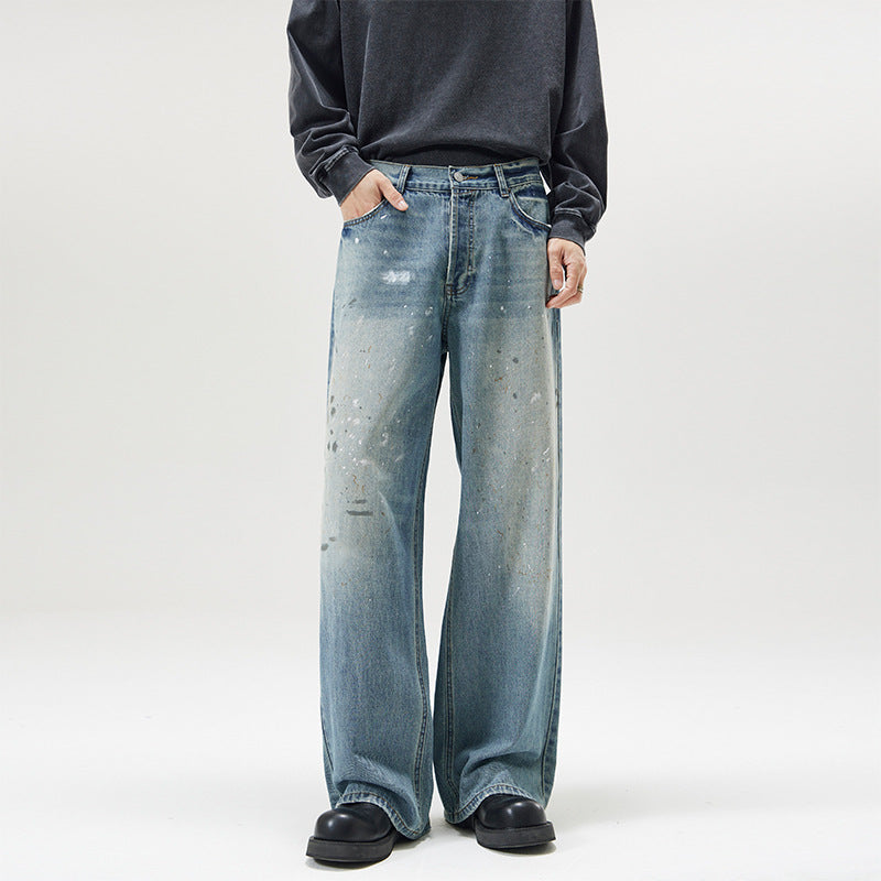 American-style Splash-ink Washed Loose Jeans - kinko