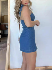 Full Size Slit Square Neck Denim Dress Plus Size - kinko