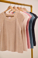 SO ME Mineral Washed Raglan Sleeveless Sweater Top - kinko