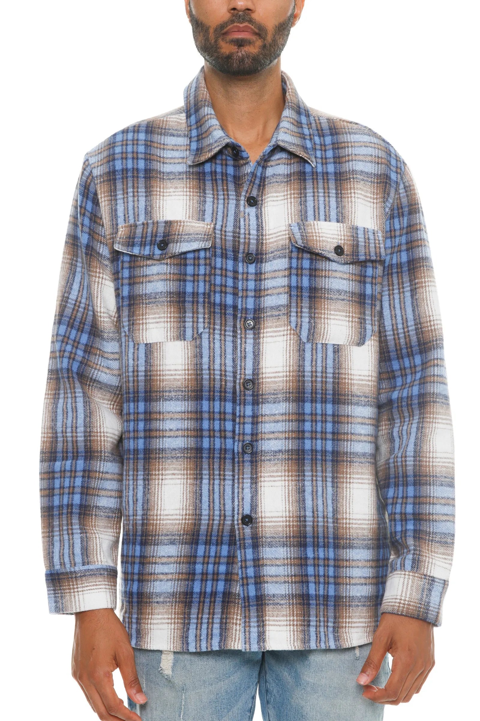 WEIV Men's Full Size Checkered Soft Flannel Shacket Plus Size - kinko