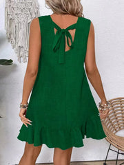 Ruffled Hem Round Neck Sleeveless Dress - kinko