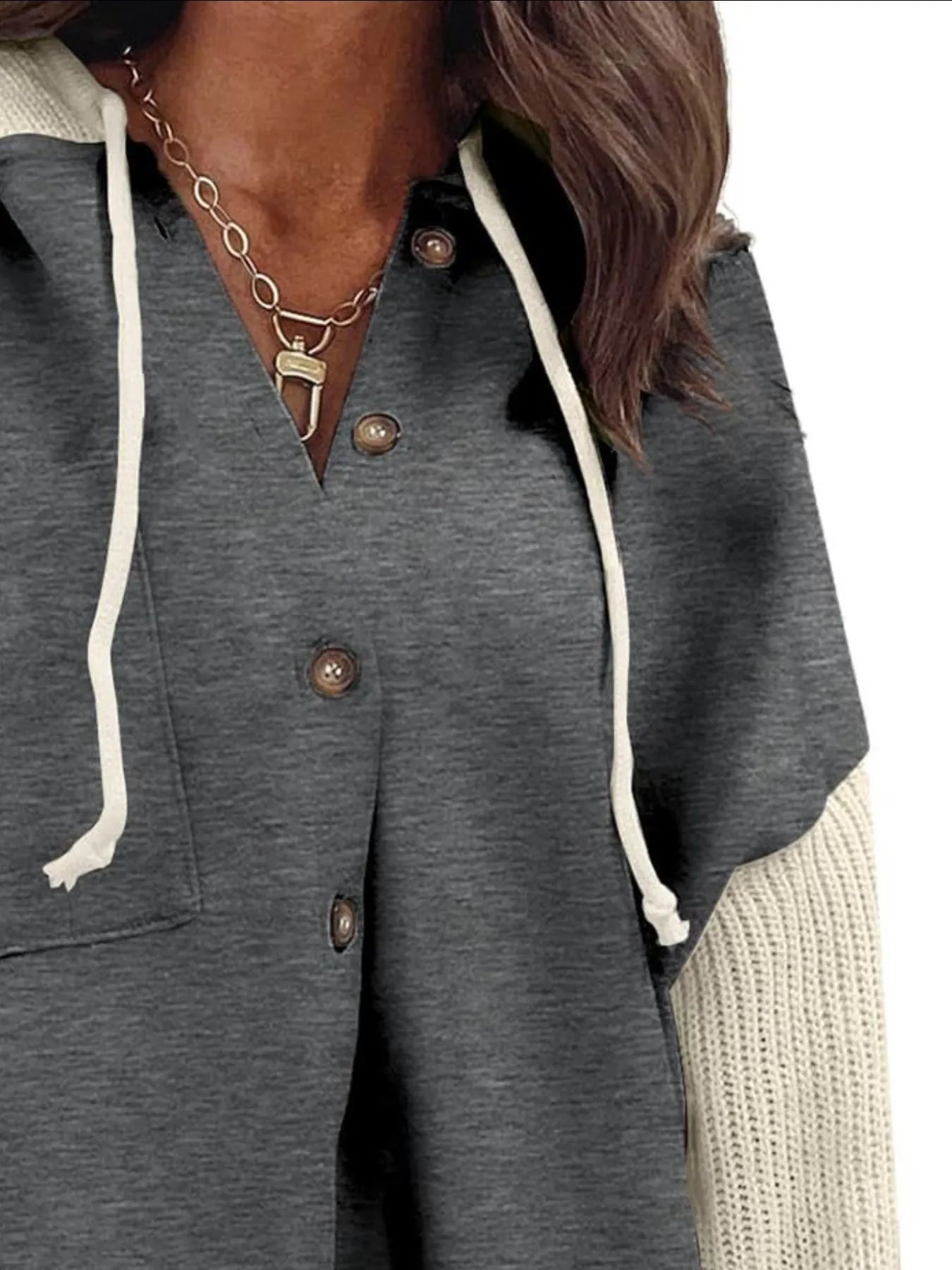 Drawstring Button Front Hoodie - kinko