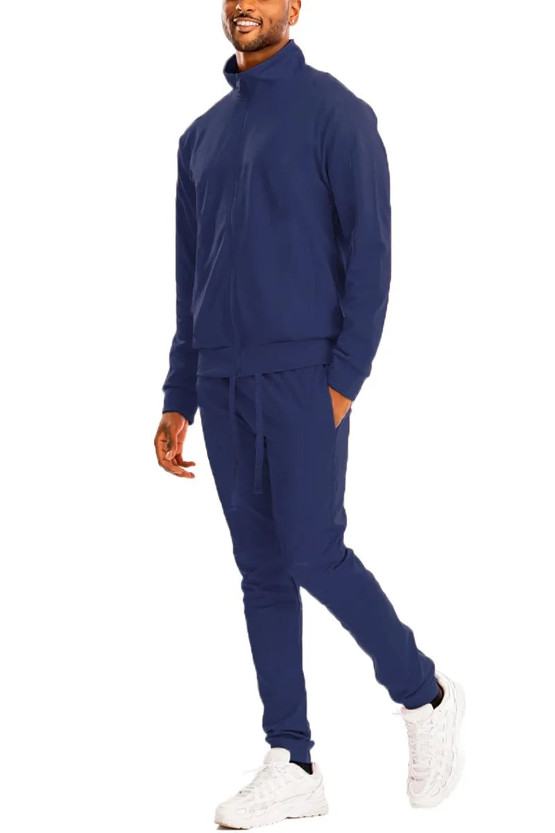 WEIV Men's Full Size Zip Up Track Jacket and Pants Set Plus Size - kinko
