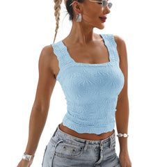 Square Collar Sports Underwear Jacquard Vest - kinko
