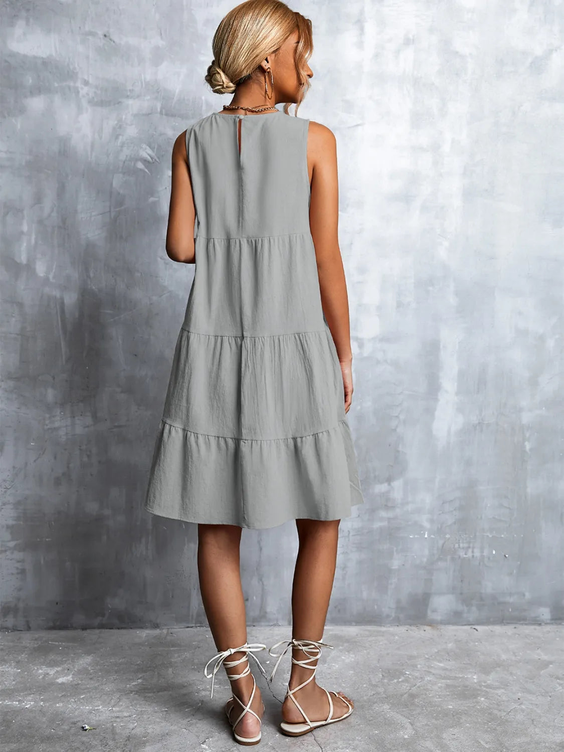 Tiered Round Neck Sleeveless Mini Tank Dress - kinko