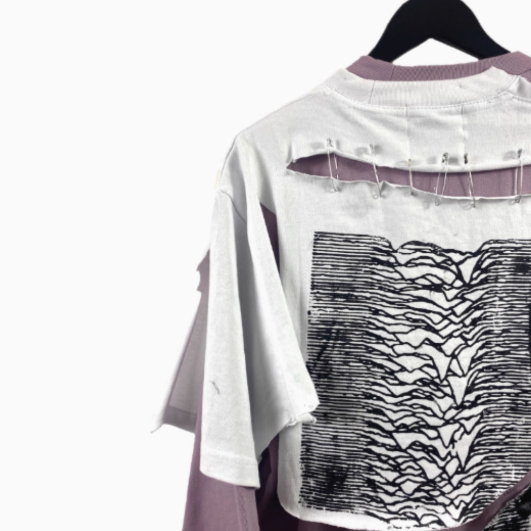 Artistic Print With Two Pieces Of Distressed Long Sleeves - kinko