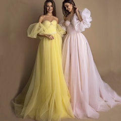 Evening Gown Tube Top Retro Lantern Sleeve Light Yarn - kinko