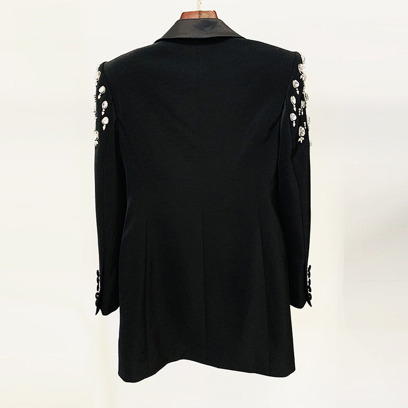 Handmade Gorgeous Heavy Industry Beads Diamond Slim-fit Long Blazer - kinko