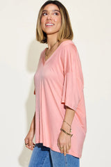 Basic Bae Full Size Bamboo V-Neck Drop Shoulder T-Shirt - kinko