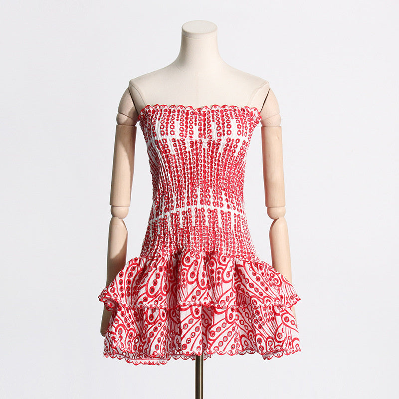 Y2K Tube Top Pleated Dress Ins Fashion Print A-line Short Dresses For Beach Party Clothing Women - kinko