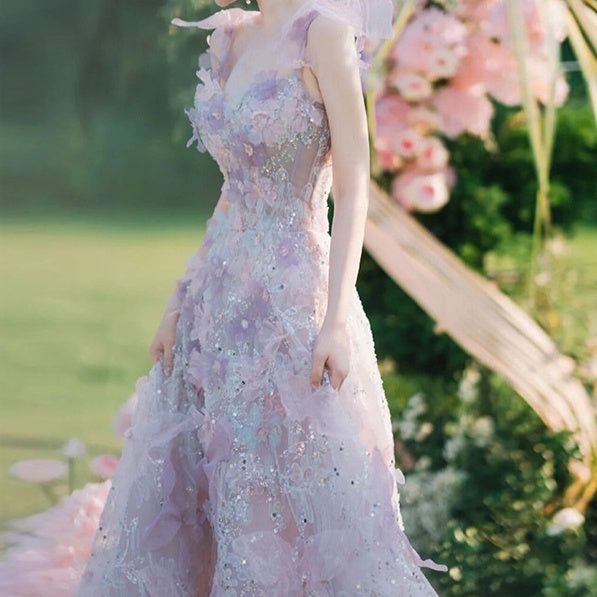 Toast Dress Lace A- Line Style Bridal Marriage Engagement Evening Dress - kinko