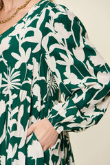 Double Take Full Size Printed Ruffle Hem Dress with Pocket - kinko