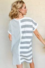 Oh Full Size Striped Round Neck Short Sleeve Mini Tee Dress - kinko