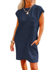 Summer Round-neck Short-sleeve Dress With Pockets Fashion Casual Loose Sports Dresses For Women Clothing - kinko