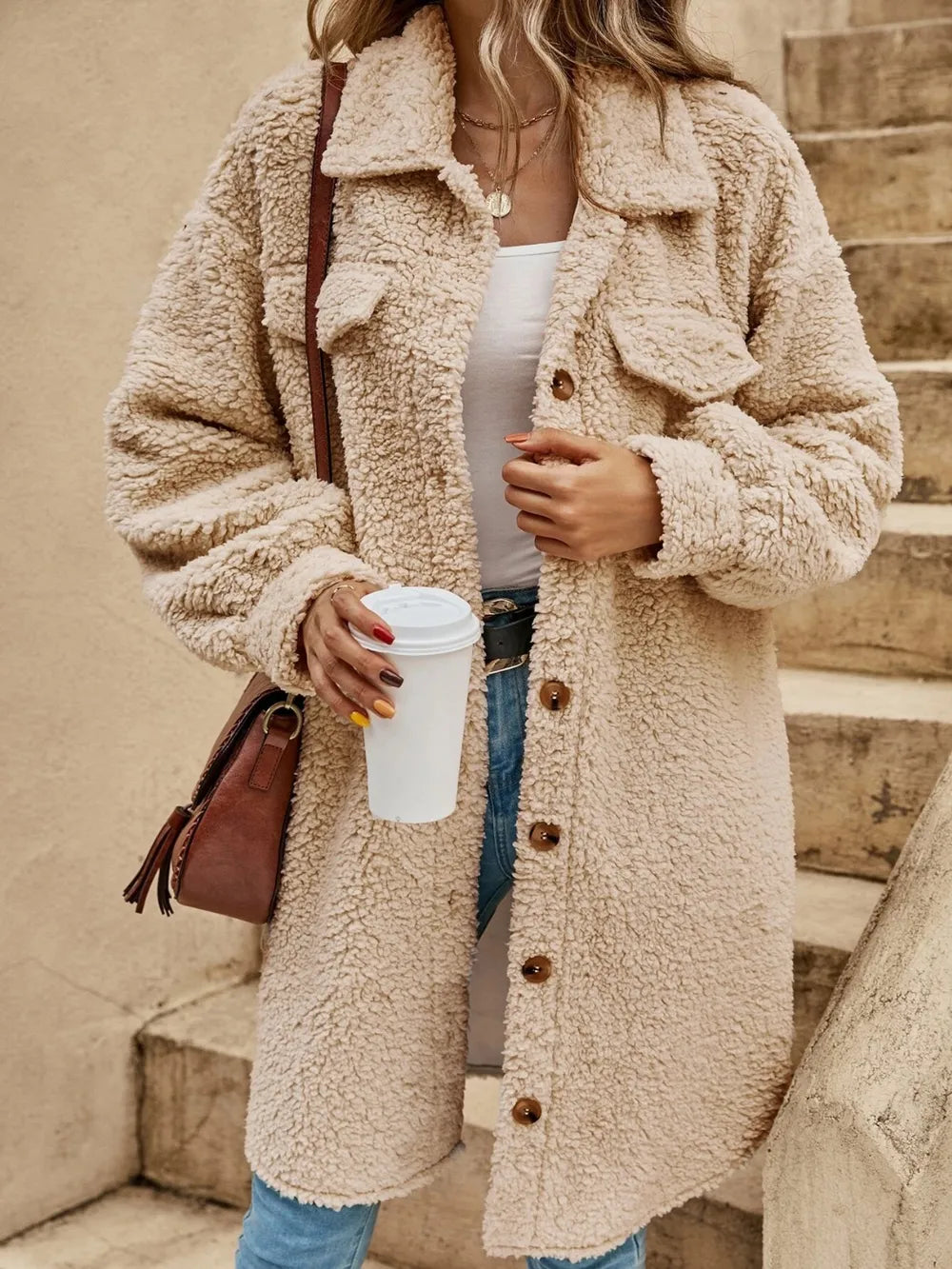 Collared Button Down Coat - kinko