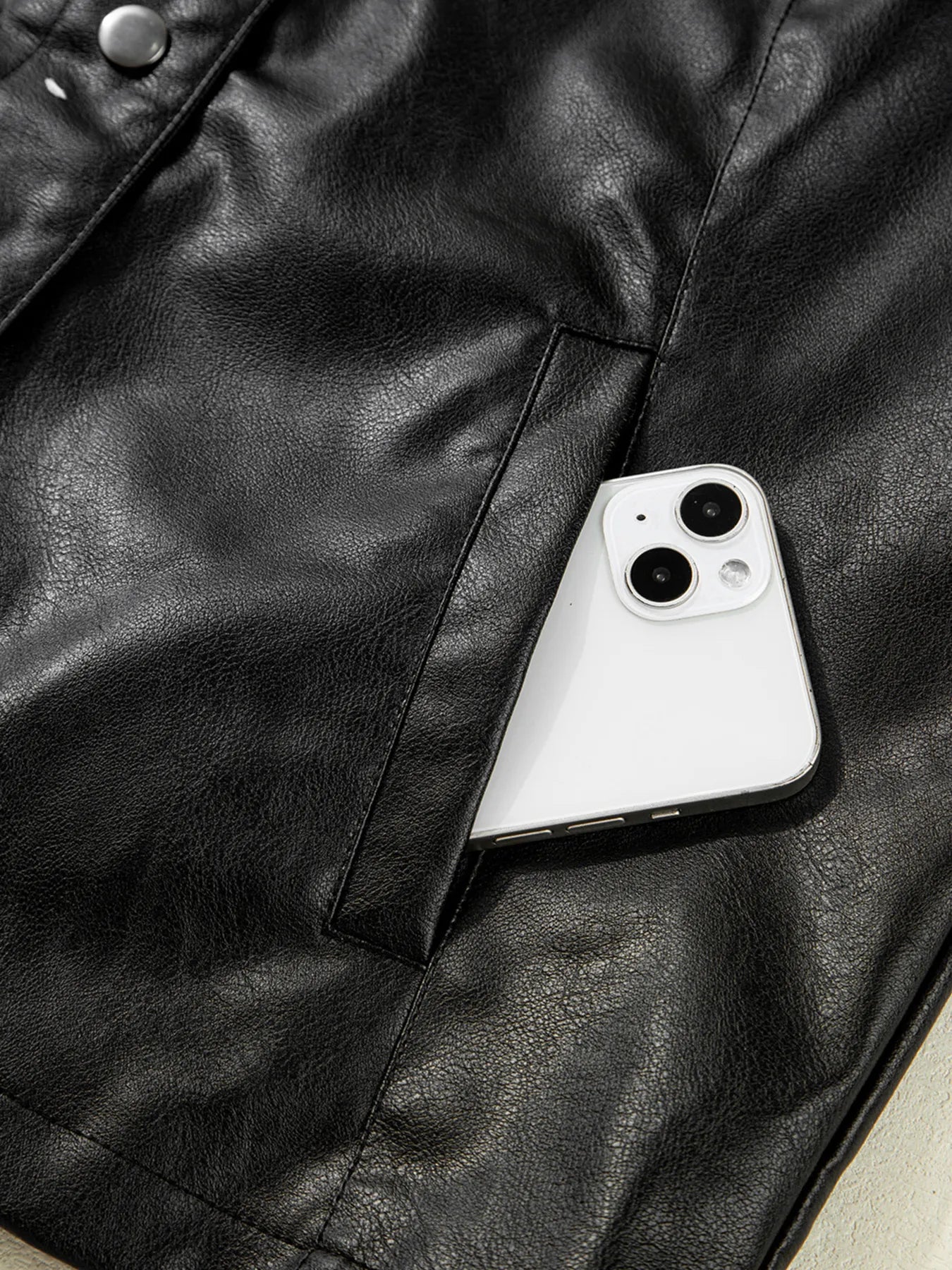 Faux Leather Buttoned Front Boxy Jacket - kinko