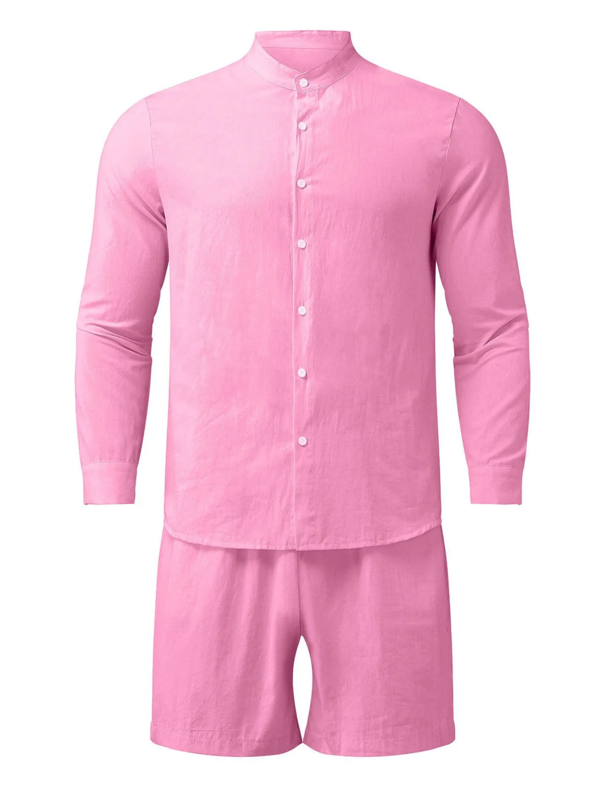 Men's Full Size Button Up Long Sleeve Shirt and Shorts Set Plus Size - kinko