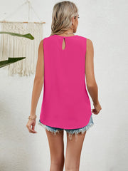 Round Neck Sleeveless Top with Pleated Front Detail - kinko