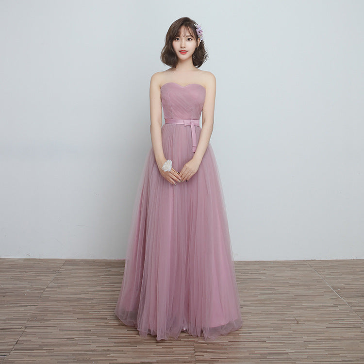 Bridesmaid Dress Long Cameo Brown Mesh Comfortable Thin Satin Bridesmaid Host Dinner Dress - kinko