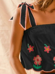 SO ME Flower Embroidered Tank Top and Shorts Set - kinko