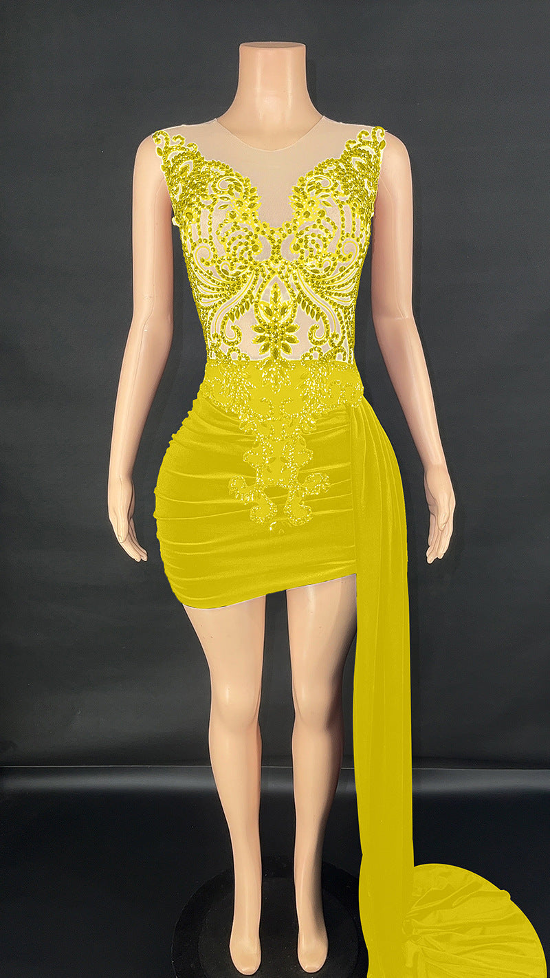 Summer Luxury Evening Dress Female Singer Stage Costume Senior Dress Side Trailing Skirt - kinko