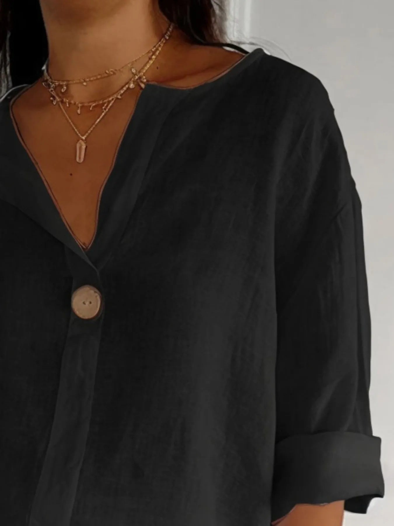 Full Size Casual Notched Drop Shoulder Blouse Plus Size - kinko