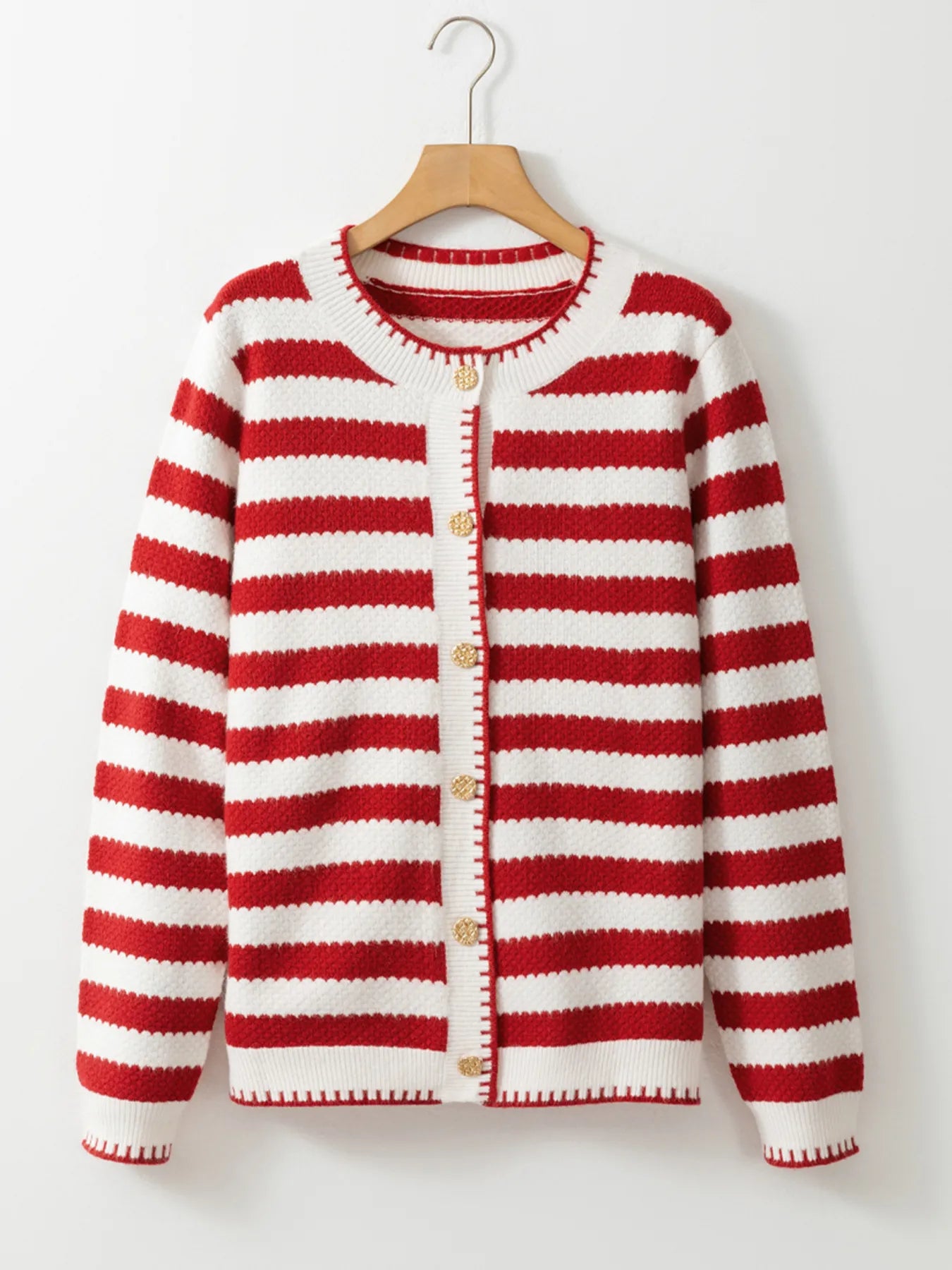 Button Down Striped Long Sleeve Cardigan - kinko