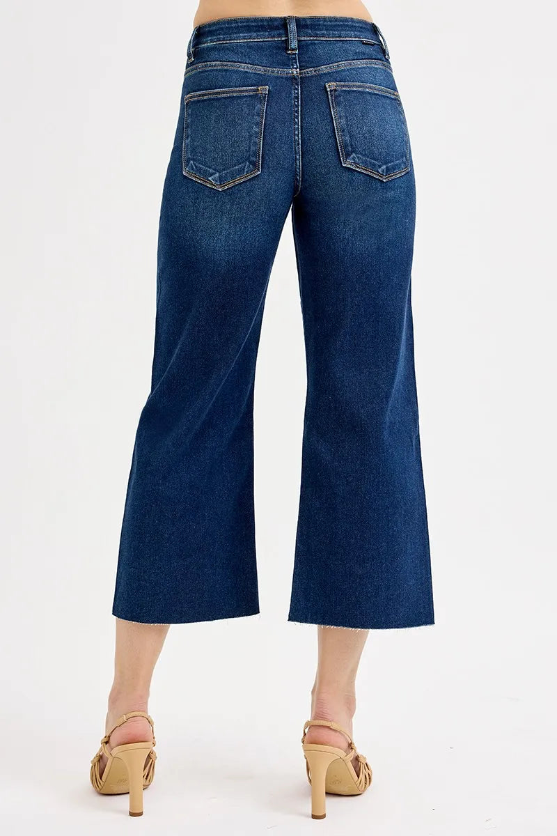 RISEN Full Size Tummy Control High Rise Crop Wide Jeans Plus Size - kinko