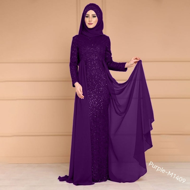 Noble Elegant Slim Slimming Sequined Ladies Gift Retro Style Long Fish Tail Dress - kinko