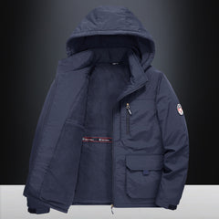 Fall Winter Men Middle-aged Loose Plus Size Outdoor Sports Windproof Hooded Cotton Jacket