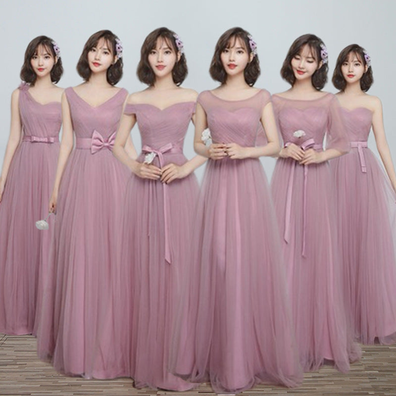 Bridesmaid Dress Long Cameo Brown Mesh Comfortable Thin Satin Bridesmaid Host Dinner Dress - kinko